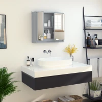 HOMCOM Wall Mounted Mirror Cabinet with Storage Shelf Bathroom Cupboard Double Door Grey(m-16)