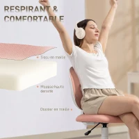 HOMCOM Chaise de Bureau Ergonomique sans Accoudoirs, Fauteuil de Bureau en Maille, Hauteur Réglable, Rose(m-5)