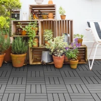 Outsunny Caillebotis - Dalles terrasse - Lot de 9 - emboîtables, Installation très Simple - Petits Carreaux Composite Plastique Imitation Bois Noir(m-10)