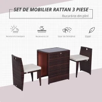 Outsunny Set Mobilier pentru Grădină din Poly Ratan și Fier 3buc Set Masă și Scaune pentru Grădină Maro și Bej(m-5)