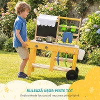 AIYAPLAY Bucătărie de jucărie exterioară din lemn cu roți Apă reală Ghivece Tablă și 15 accesorii 84,2x34,4x90 cm Galben(m-7)