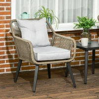 Outsunny Set Modern din 3 Piese cu Suporturi Ajustabile, Set de Cafea pentru Terasă din Împletitură Rotundă, 63x73x78 cm, Gri Deschis(m-6)