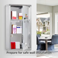 HOMCOM Stainless Steel wall mounted Medicine Cabinet with 2 Shelves + Security Glass Door Lockable 48 cm(H)(m-7)