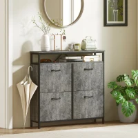 HOMCOM Shoe Storage Cabinet with 4 Flip Drawers and Open Shelf - Cement Grey(m-10)
