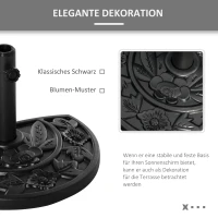 Outsunny Halfronde Parasolvoet, 9 kg, Bloemendesign, HDPE/Cement, voor Parasolstokken Ø35/38/48 mm(m-4)