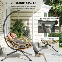 Outsunny Fotoliu suspendat din rășină împletită cu suport, scaun suspendat, pernă, prindere de siguranță, înălțime reglabilă, gri(m-4)