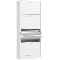 HOMCOM Dulap Îngust pentru Pantofi cu 3 Sertare și Rafturi Reglabile pe 2 Niveluri, 60x23,5x115 cm, Alb(m-1)