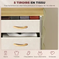 HOMCOM Commode 5 tiroirs en tissu, meuble de rangement avec 4 poches, 2 crochets, structure en acier, 45 x 30 x 94,5 cm, beige(m-4)