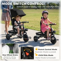 HOMCOM Dreirad mit Schubstange drehbarer Sitz 4-in-1 Kinderdreirad Kinder Fahrrad klappbar abnehmbar Kinderauto Metall EVA Schwarz 111,5 x 52 x 98 cm(m-8)