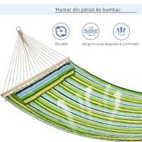 Hamac de Gradina Outsunny pentru 1-2 persoane Max 150 kg, Hamac de Camping din Bumbac si Poliester cu Perna Detasabila 400x140cm(m-5)