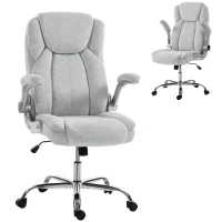 HOMCOM Silla de escritorio Ergonómica con Respaldo Alto Reposabrazos Abatibles Asiento con Muelles Altura Ajustable Crema(m-10)