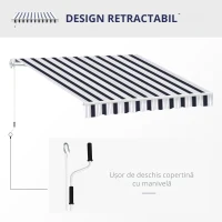 Outsunny Perdea Soare Rulanta de Perete Manuala cu Dungi , Albastr si alb, 2.5x2m(m-6)
