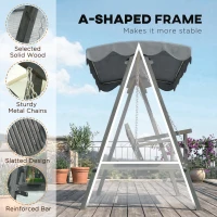 Outsunny 3 Seater Garden Swing Seat with Canopy, Wooden Swing Chair, Outdoor Hammock Bench for Balcony Patio Porch, Grey(m-5)
