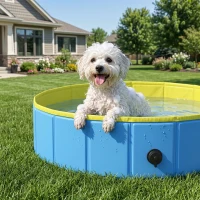 PawHut Foldable Dog Pool for Puppies and Ducks Dog Paddling Pool Bath Tub, Blue, 80 x 20 cm(m-8)