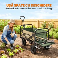 Outsunny Cărucior de grădină 110L cu mâner telescopic și bază rabatabilă din oțel și material textil Oxford, culoare kaki(m-6)