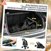 PawHut Cărucior pliabil pentru câini mici cu lesă de siguranță și coș, negru(m-5)