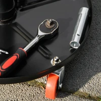 HOMCOM Scaun de atelier cu roți și suport pentru unelte, înălțime reglabilă și rotire, Ø40x25-48cm, negru(m-9)