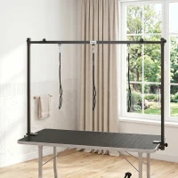 PawHut Dog Grooming Arm Adjustable H-Shape Dog Grooming Table Arm with Clamp and 3 Nooses Black(m-8)