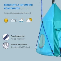 Outsunny Leagan pentru gradina cu prelata pentru copii cu varste cuprinse intre 3 – 8 ani, leagan cuib Ø100cm cu franghii reglabile, albastru(m-4)