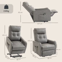 HOMCOM Cadeira Reclinável Elétrica com Elevação em Couro PU Controlo Remoto Assento com Molas Apoio para os Pés Cinzento(m-3)