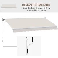 Outsunny Copertina pentru soare cu brate si actionare manuala, din aluminiu si poliester pentru exterior, 295x200 cm, alb crem(m-7)