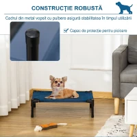 PawHut Pat pentru Câini Ridicat cu Șezut Respirabil, din Oțel și Țesătură, 61x46x18 cm, Albastru Închis și Negru(m-4)