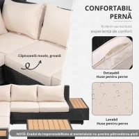 Outsunny Set Salon de Gradina 4 Piese din Ratan, Canapea de Exterior Coltar cu Perne, Masute Laterale si Masa de Cafea, Negru(m-3)
