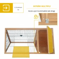 PawHut Clapier triunghiular de sol, tarc exterior, cuib dublu uși pentru iepuri, pui de găină, broască țestoasă, dim. 116L x 62,2l x 52,5H cm, lemn masiv de pin(m-5)