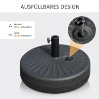 Outsunny parasolvoet voor tuinparasols, vulbaar, tot 25 kg, zwart, 51 x 28 cm(m-5)