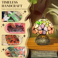 HOMCOM Tiffany-Style Table Lamp with Sculpted Dragonfly Base, Handcrafted Classic Stained Glass Bedside Lamp for Living Room and Bedroom, E27 Socket, Pink(m-5)