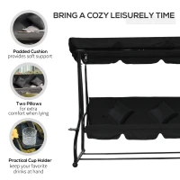 Outsunny Three-Person garden Swing Chair, with Adjustable Canopy - Black(m-7)