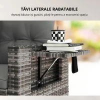 Outsunny Canapea ratan 2 locuri cu perne pliabilă tăvi laterale lounge set șezut Gri deschis(m-7)