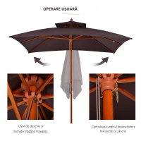 Outsunny Umbrela de Gradina 3x3 Metri, 8 Lamele Acoperire cu 2 Niveluri(m-5)
