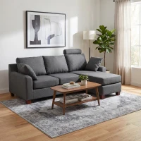 Canapea 3 locuri Homcom cu taburet și perne, țesătură de in gri închis 194x80x86cm, Confort & Stil pentru Living(m-8)