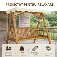 Outsunny Balansoar de Gradina 2 Locuri din Lemn de Pin cu Acoperis Parasolar,Alb(m-5)