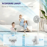 HOMCOM Ventilator de Podea cu Telecomandă, Reglabil pe Înălțime, 4 Viteze, Oscilație 80°, Timer 10 Ore, Alb, Ø40x90.5-118.5Î cm(m-9)