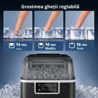 HOMCOM Mașină de Gheață 20kg în 24 de Ore, 24 Cuburi în 14-18 Minute și Sistem Auto-curățare, Neagră(m-8)