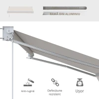 Outsunny Copertina pentru soare cu brate si actionare manuala, din aluminiu si poliester pentru exterior, 295x200 cm, alb crem(m-4)