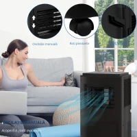 HOMCOM Aer condiționat portabil de 950W cu 5 moduri și 3 viteze, din plastic ABS și oțel, 33x28x70,4 cm, negru(m-5)