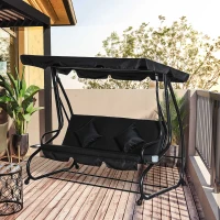 Outsunny Three-Person garden Swing Chair, with Adjustable Canopy - Black(m-2)