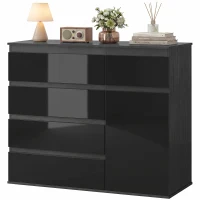 HOMCOM Modernes Sideboard, Stauraum-Sideboard mit 5 Schubladen, verstellbarem Regal, Soft-Close-Tür, Schwarz Hochglanz(m-10)
