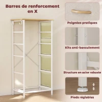 HOMCOM Commode 5 tiroirs en tissu, meuble de rangement avec 4 poches, 2 crochets, structure en acier, 45 x 30 x 94,5 cm, beige(m-7)