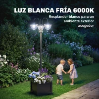 Outsunny Farol Solar de Jardín con 18 Luces LED Blanca Fría 6000K IP44 para Camino Terraza Patio 60x55x189 cm Negro(m-7)