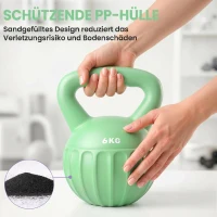 SPORTNOW Kettlebell Kugelhantel 6 kg Gewicht-Hantel mit Sand befüllt für Anfänger Zuhause Krafttraining 17 x 17 x 23 cm Grün(m-5)