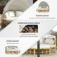 Outsunny Pat din rattan rotund, 4 piese, acoperiș extensibil, 5 perne, aspect rattan, 178B x 85T x 66,5H cm, bej(m-5)