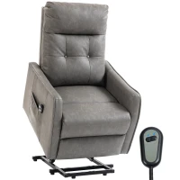 HOMCOM Cadeira Reclinável Elétrica com Elevação em Couro PU Controlo Remoto Assento com Molas Apoio para os Pés Cinzento(m-10)