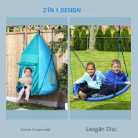 Outsunny Leagan pentru gradina cu prelata pentru copii cu varste cuprinse intre 3 – 8 ani, leagan cuib Ø100cm cu franghii reglabile, albastru(m-9)