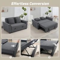 HOMCOM Futon-Schlafsofa, verstellbare Rückenlehne, 2-Sitzer mit 2 Kissen, Dunkelgrau(m-4)