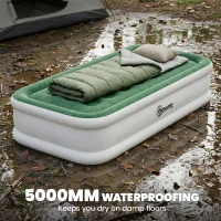 Outsunny Inflatable Mattress, Single Air Bed with Built-in Electric Pump, 3 Mins Inflation, Flocked Surface, Dark Green(m-8)