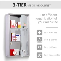 HOMCOM Stainless Steel wall mounted Medicine Cabinet with 2 Shelves + Security Glass Door Lockable 48 cm(H)(m-6)